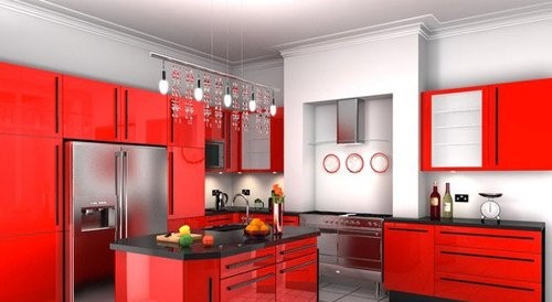 کابینت قرمز رنگ برای آشپزخانه