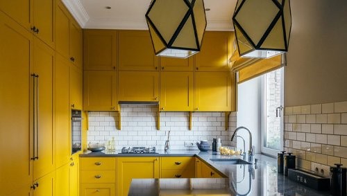 کابینت زرد رنگ برای آشپزخانه