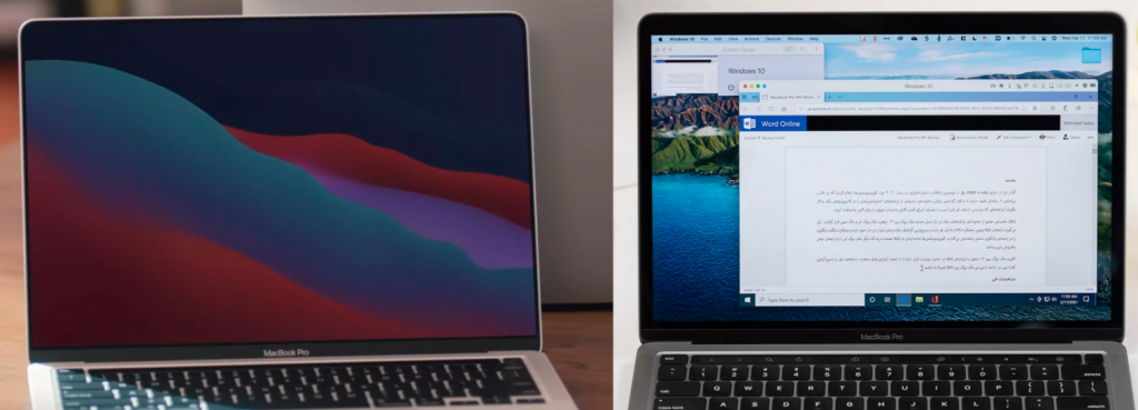  تصویر سمت راست MacBook Pro M1 ساخت Zomit / در سمت چپ MacBook در یک تبلیغ تجاری اینتل